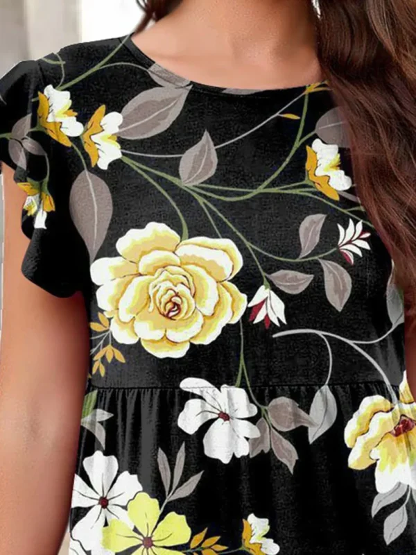 Printed Round Neck Tiered Dress - Image 8