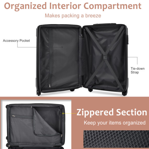 Hardshell Luggage Sets 3 Pcs Spinner Suitcase with TSA Lock Lightweight 20''24''28'' Brown white + ABS - Image 13