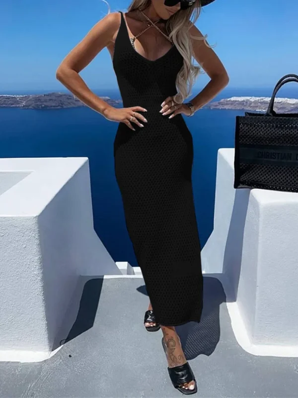 Slit Openwork V-Neck Sleeveless Cover Up - Image 3