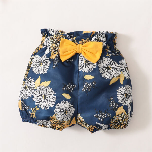 3Pcs Clothes Set Baby Girl Plain Color Ruffle Short Sleeves Bodysuit+Floral Short+Headband Lovely Summer Costume for 0-18 Months - Image 4