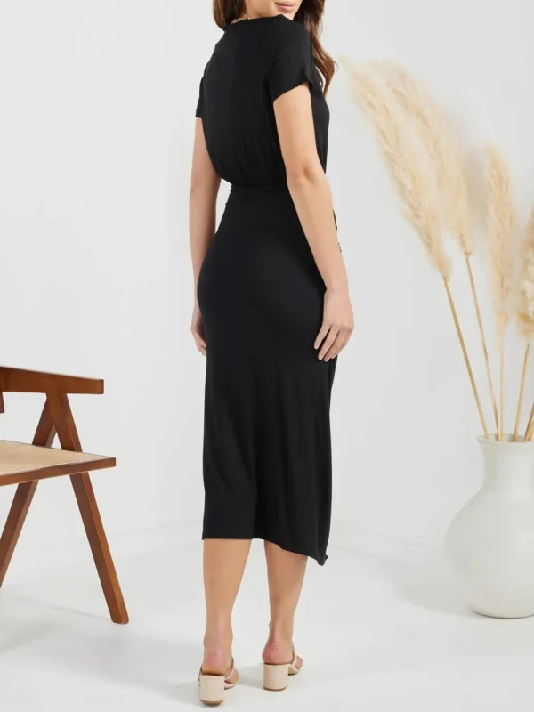 Ruched Slit V-Neck Short Sleeve Dress - Image 9