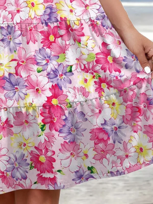 Printed Round Neck Tiered Dress - Image 3