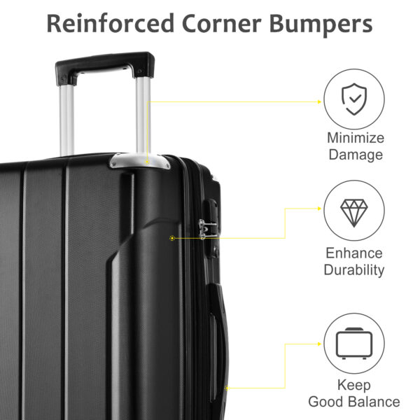 Hardshell Luggage Sets 3 Pcs Spinner Suitcase with TSA Lock Lightweight 20''24''28'' Black + ABS - Image 16