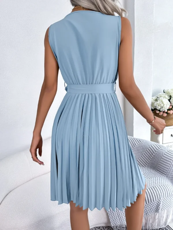 Tied Surplice Sleeveless Pleated Dress - Image 8