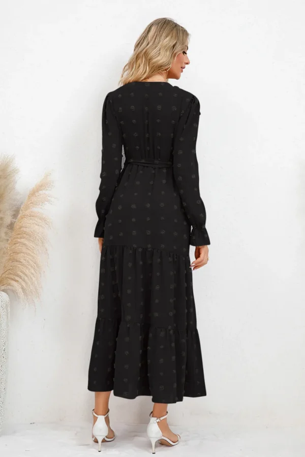 Swiss Dot Tied Surplice Flounce Sleeve Dress - Image 11