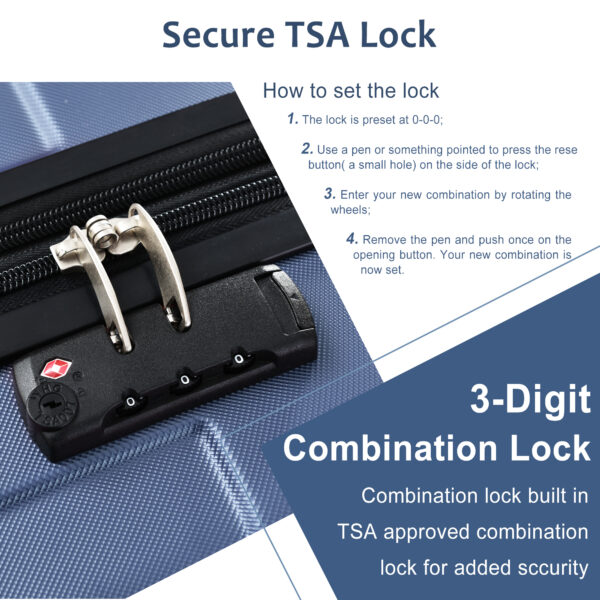 Hardshell Luggage Sets 3 Pcs Spinner Suitcase with TSA Lock Lightweight 20''24''28'' Blue + ABS - Image 19