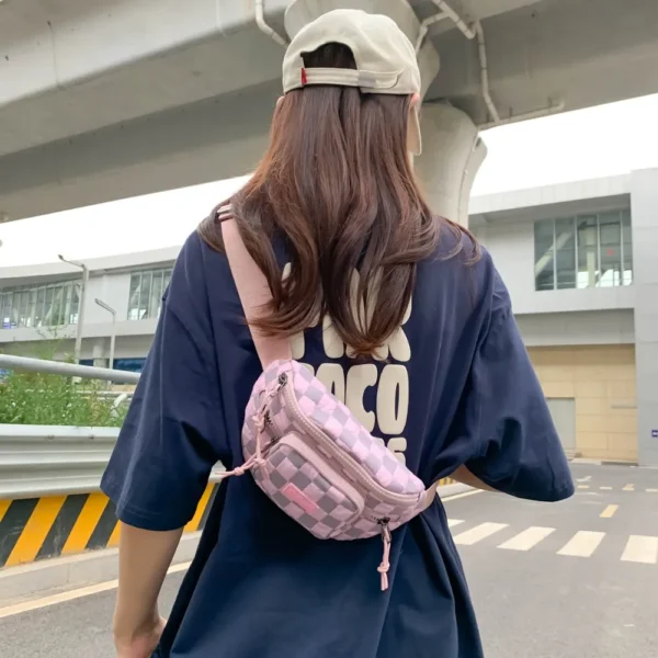 Checkered Adjustable Strap Nylon Crossbody Bag - Image 4