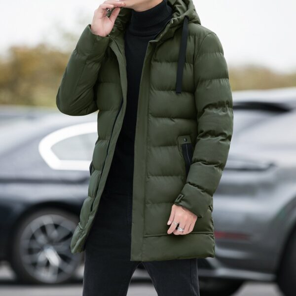Loose men's medium to long thick warm casual fashion cotton jacket hooded cotton jacket for men - Image 3