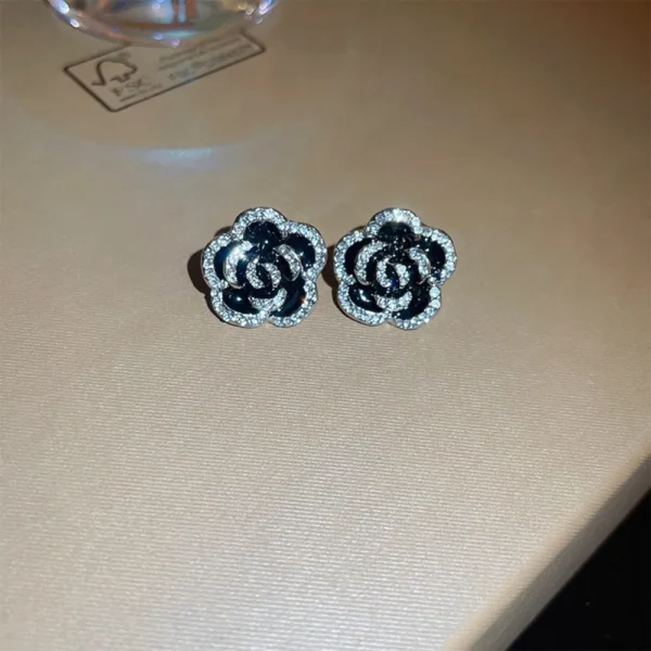 Copper Rhinestone Flower Earrings - Image 4