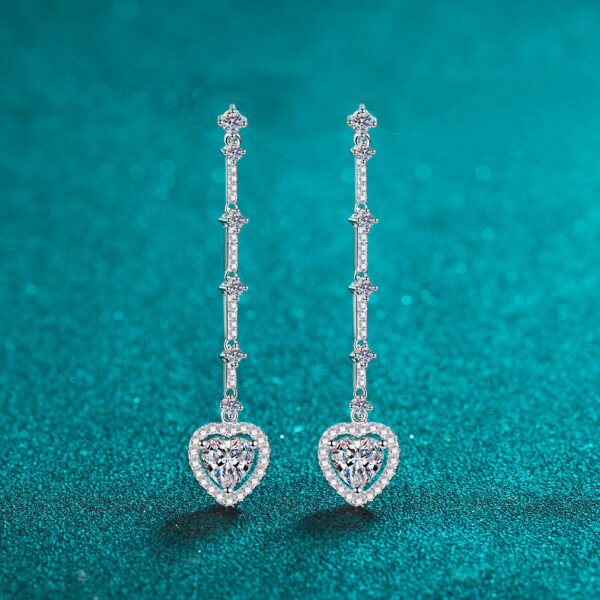 2 Carat Moissanite Zircon 925 Sterling Silver Heart Earrings - Image 5