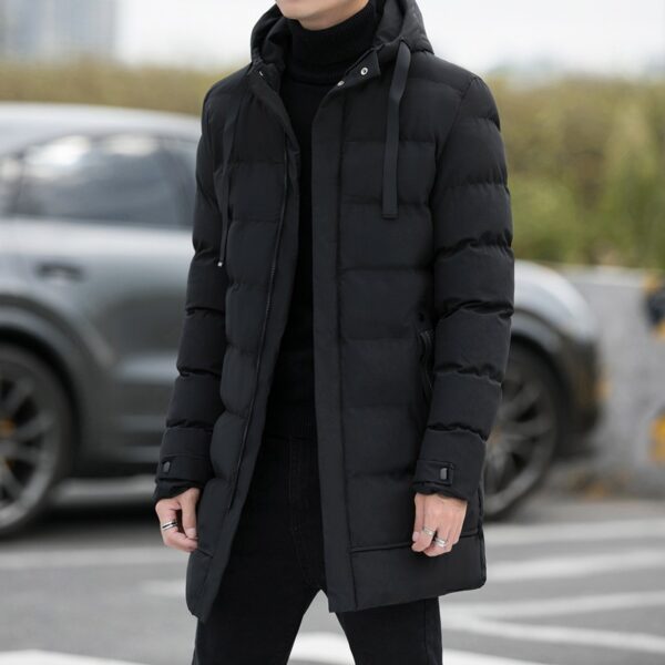 Loose men's medium to long thick warm casual fashion cotton jacket hooded cotton jacket for men - Image 7