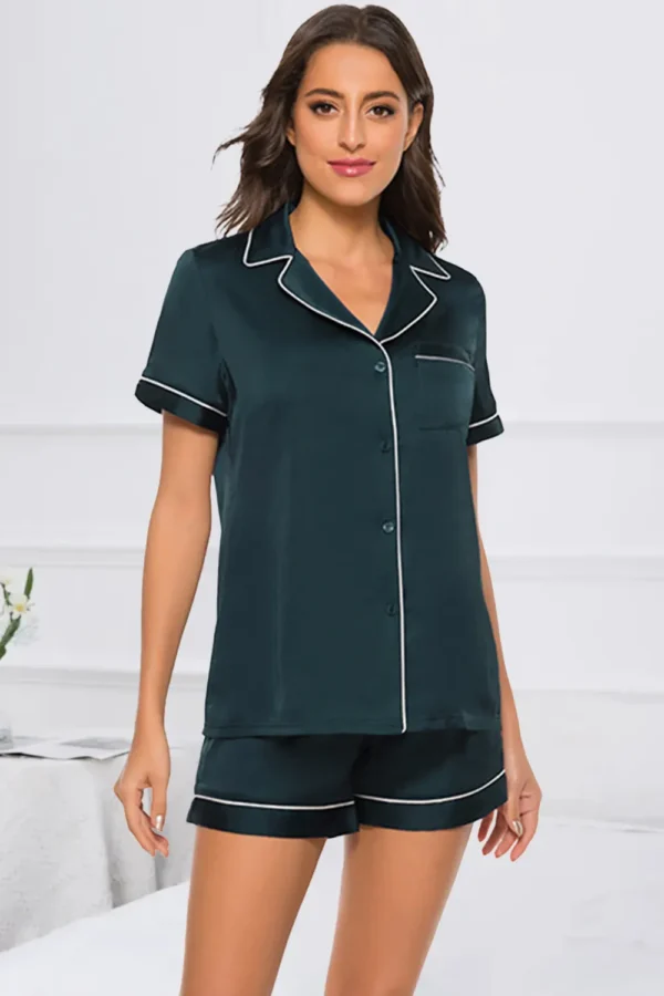 Printed Button Up Short Sleeve Top and Shorts Lounge Set - Image 28