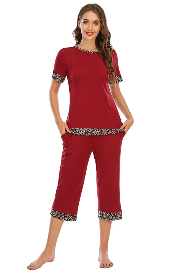 Round Neck Short Sleeve Top and Capris Pants Lounge Set - Image 17