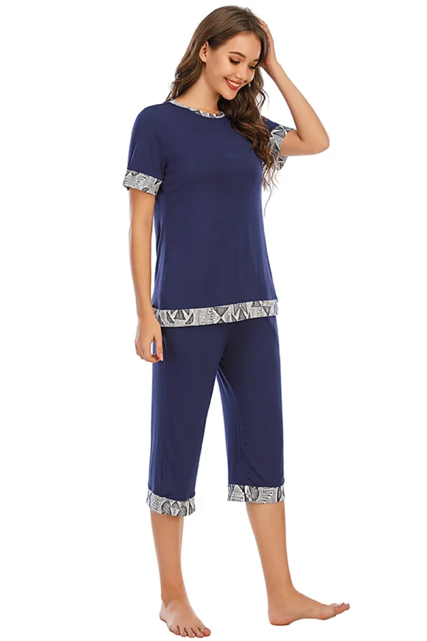 Round Neck Short Sleeve Top and Capris Pants Lounge Set - Image 11