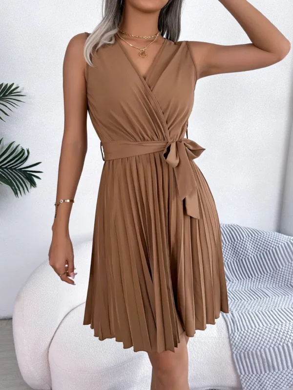 Tied Surplice Sleeveless Pleated Dress - Image 15