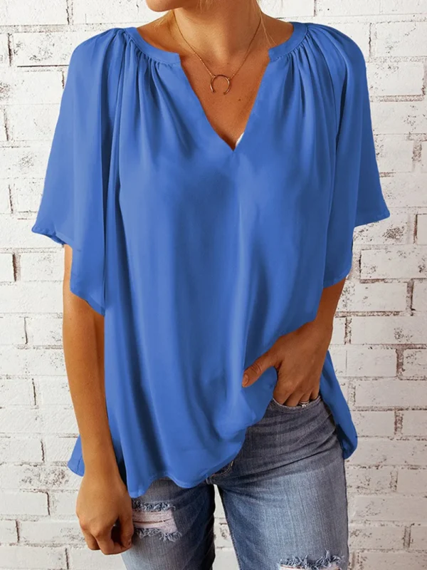 Ruched Notched Half Sleeve Blouse - Image 13