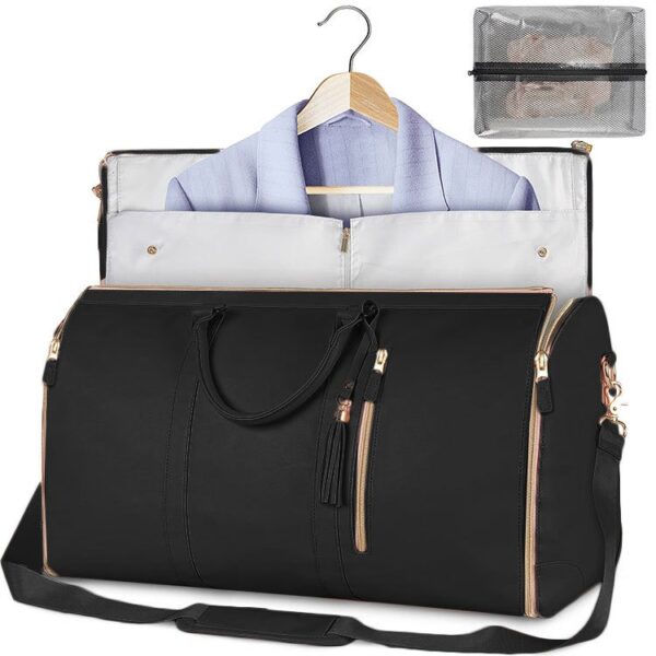 Large leather folding suit bag, travel crossbody, one shoulder sports and fitness bag, large capacity, handheld clothing, luggage bag - Image 6