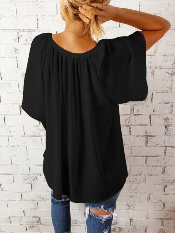 Ruched Notched Half Sleeve Blouse - Image 5