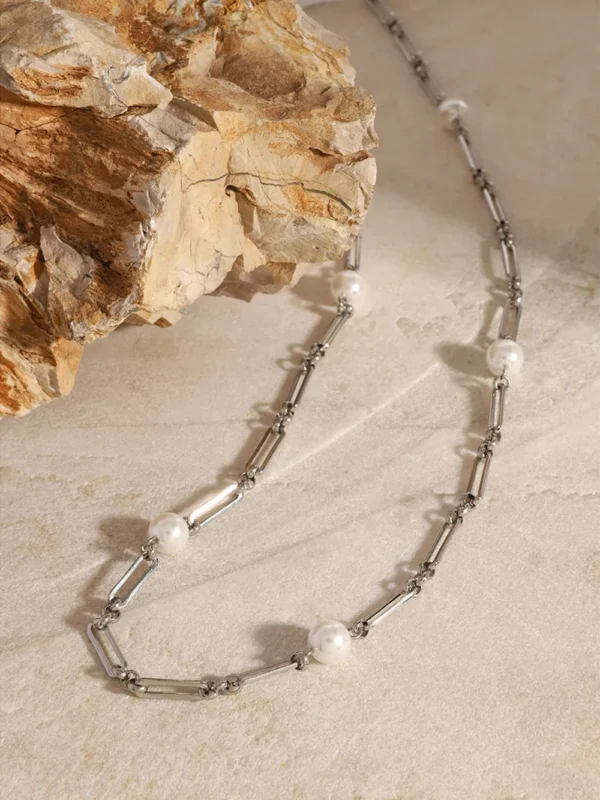 Stainless Steel Pearl Chain Necklace - Image 13