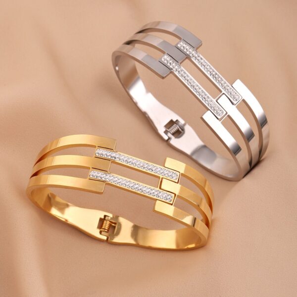 Hollow out Bracelet Stainless Steel Female Style Bracelet Geometric Circle Hollow out Handpiece - Image 4