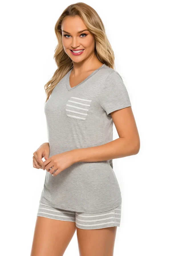 Striped Short Sleeve Top and Shorts Lounge Set - Image 10