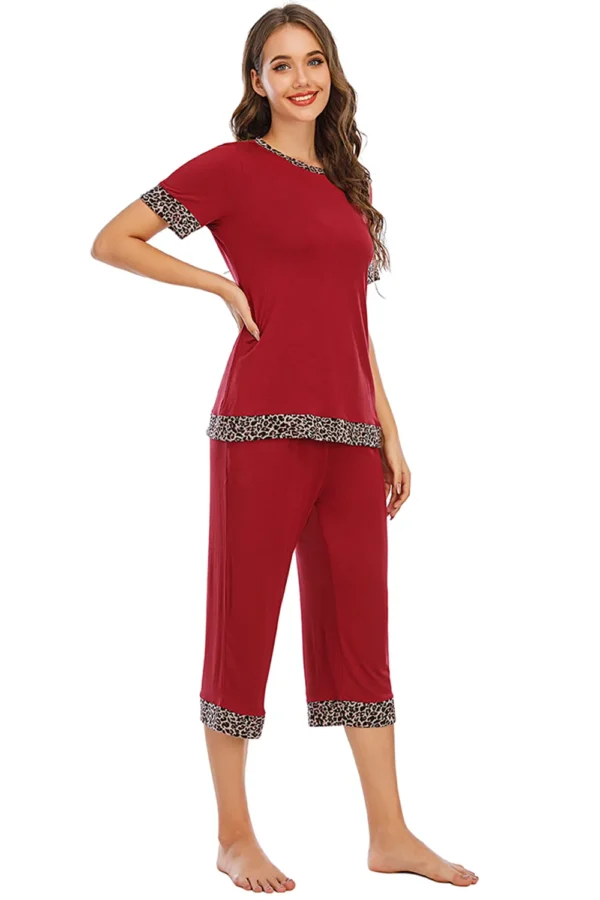 Round Neck Short Sleeve Top and Capris Pants Lounge Set - Image 15