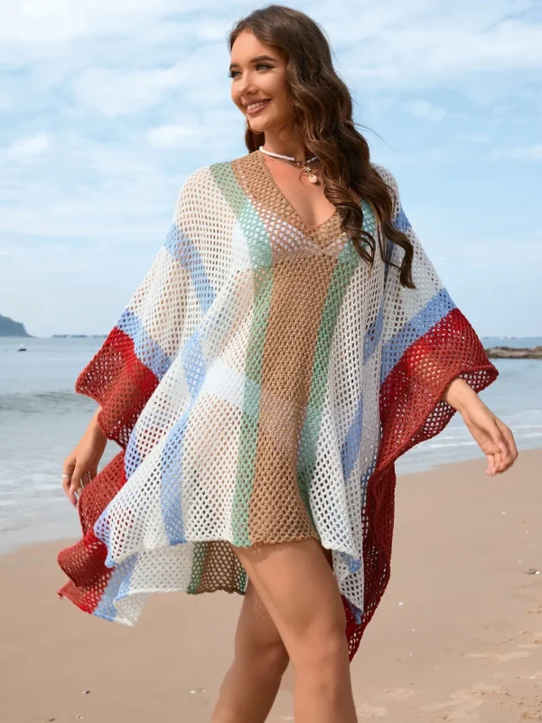 Women's Splicing Hollow Beach Skirt Loose Bikini Hoodie for Women - Image 14