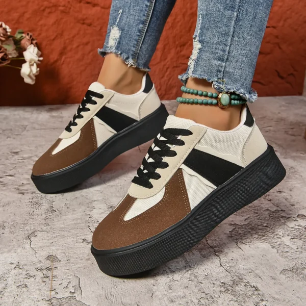 Lace Up Round Toe Contrast Sneakers - Image 2