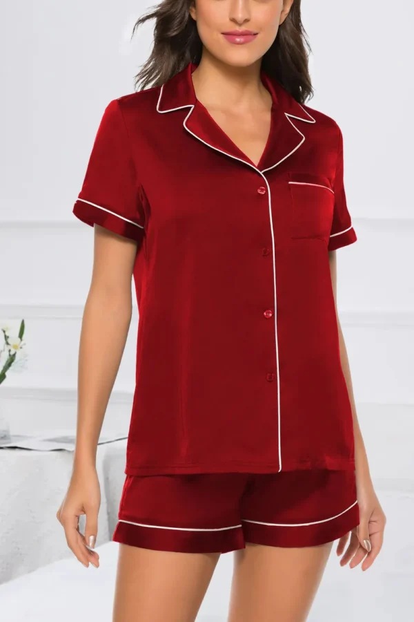 Printed Button Up Short Sleeve Top and Shorts Lounge Set - Image 25
