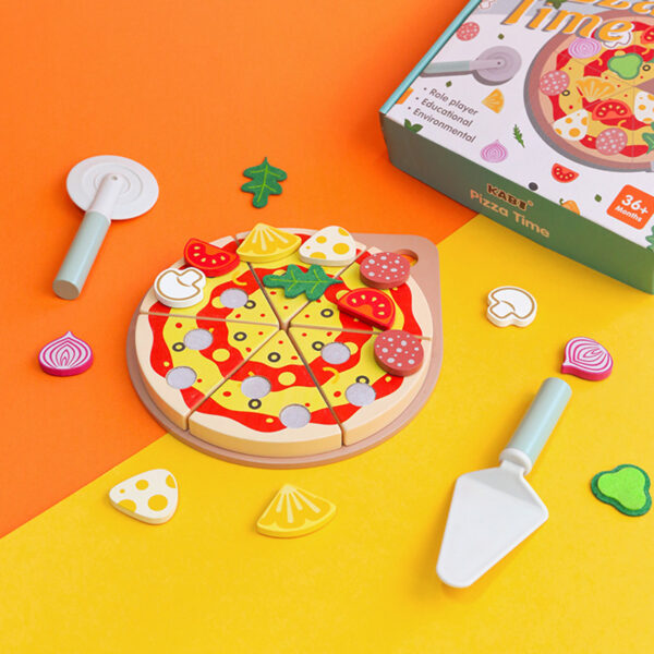 Children's early education puzzle play house simulation pizza fruits and vegetables joyful role-playing kitchen wooden toys - Image 2