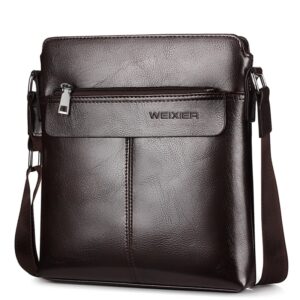 WEIXIER brand men's bag youth messenger bag zipper leather bag Ipad handbag men's shoulder bag