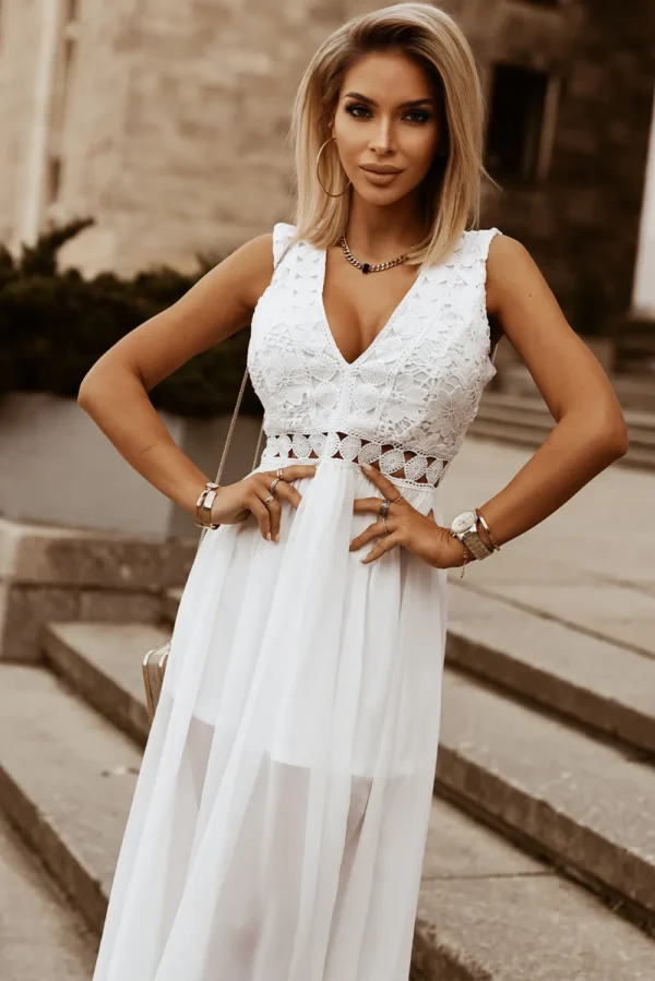 Slit Lace Detail V-Neck Dress - Image 3