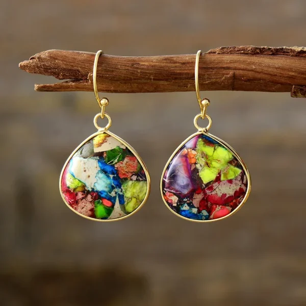 18K Gold-Plated Natural Stone Earrings - Image 4