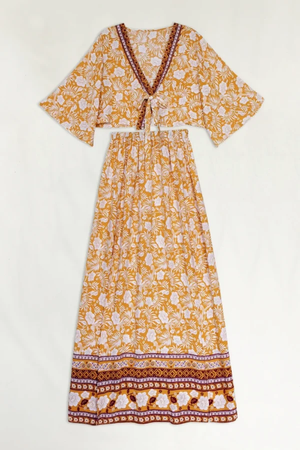 Printed Half Sleeve Top and Slit Skirt Set - Image 7