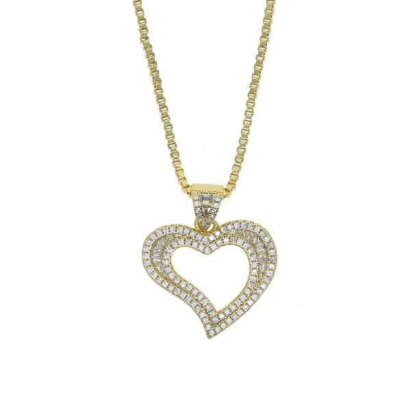 New heart-shaped zircon necklace personality trend retro copper inlaid zircon women's clavicle chain - Image 7