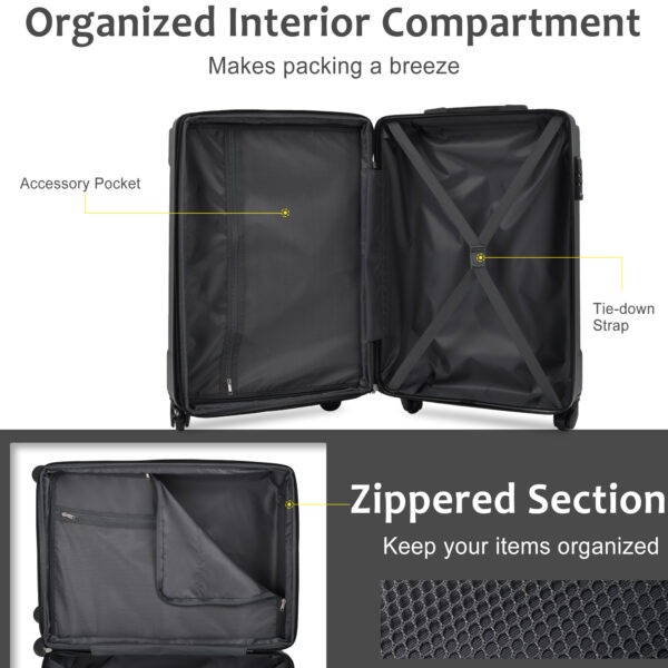 Hardshell Luggage Sets 3 Pcs Spinner Suitcase with TSA Lock Lightweight 20''24''28'' Black + ABS - Image 7