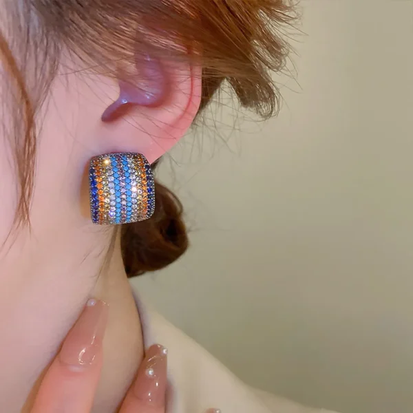 Contrast Inlaid Zircon Earrings - Image 4
