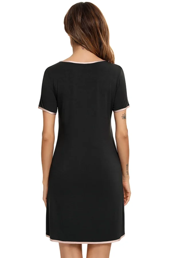 Contrast Trim Pocketed Round Neck Lounge Dress - Image 2