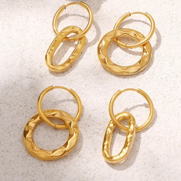 Geometric ring buckle ear ring retro asymmetric design titanium steel ear jewelry - Image 4