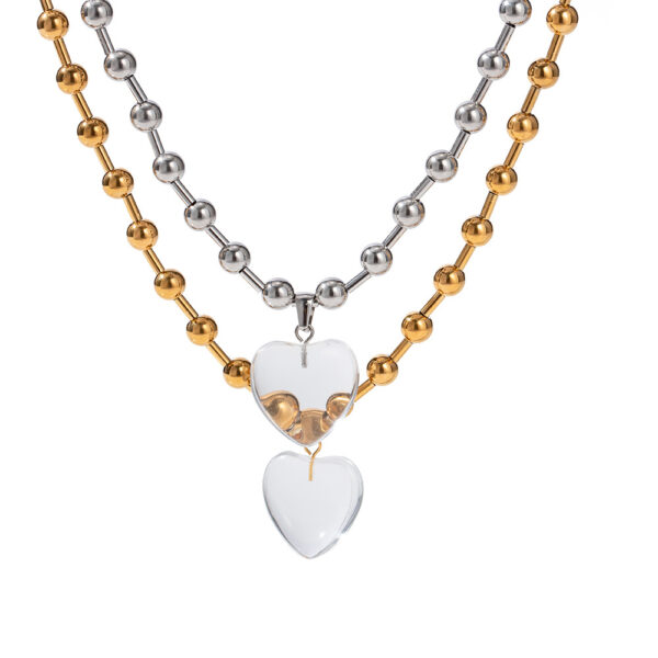 Round bead transparent heart pendant necklace for girls simple bead design niche women - Image 5