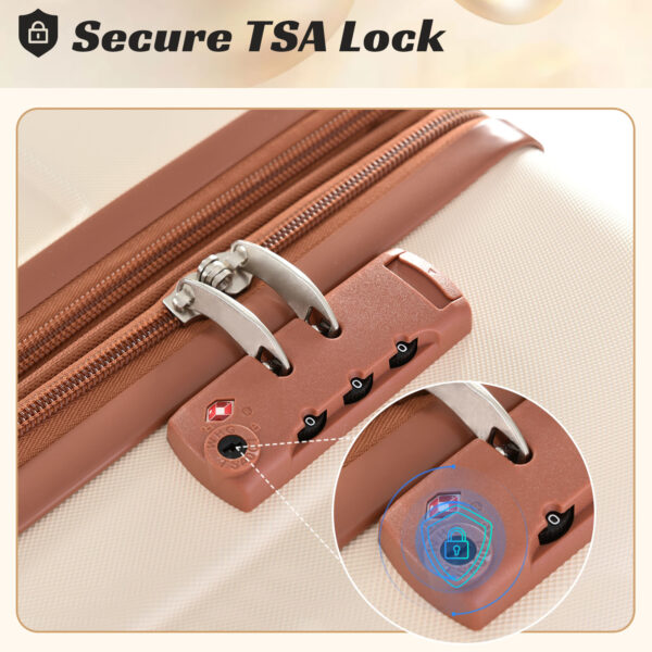 Hardshell Luggage Sets 3 Pcs Spinner Suitcase with TSA Lock Lightweight 20''24''28'' Brown white + ABS - Image 4