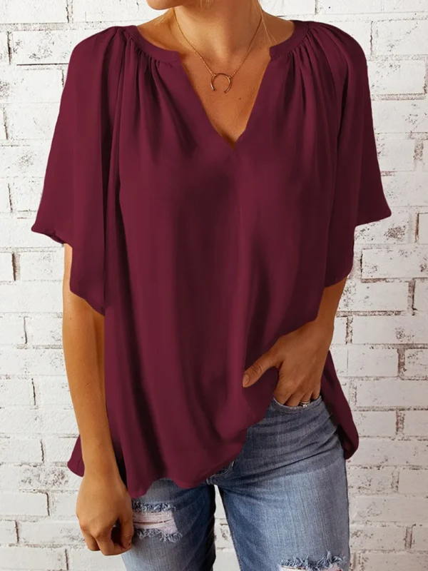 Ruched Notched Half Sleeve Blouse - Image 10