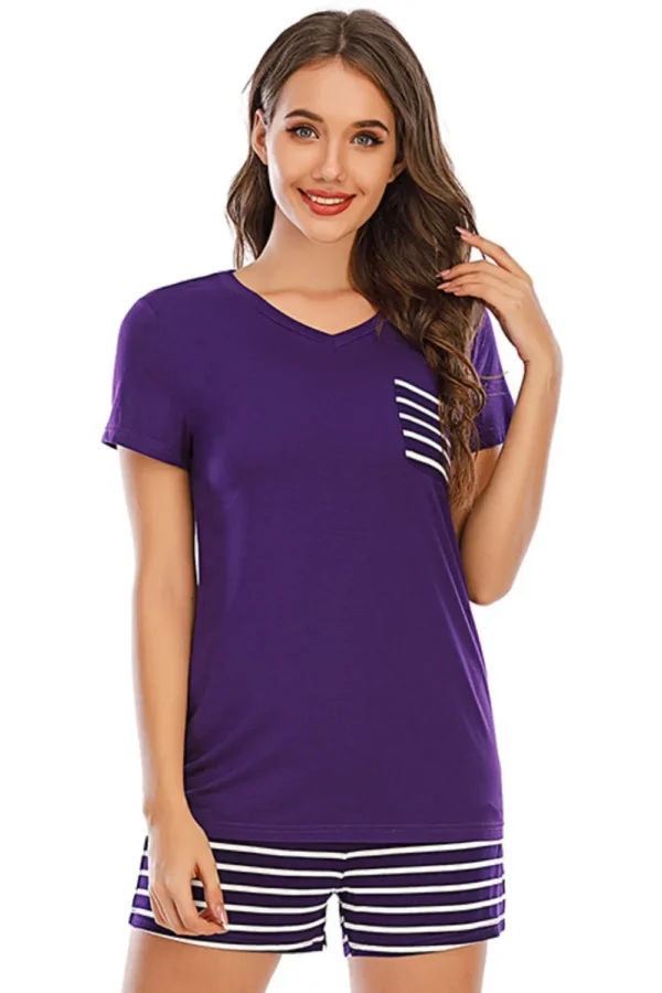 Striped Short Sleeve Top and Shorts Lounge Set - Image 20