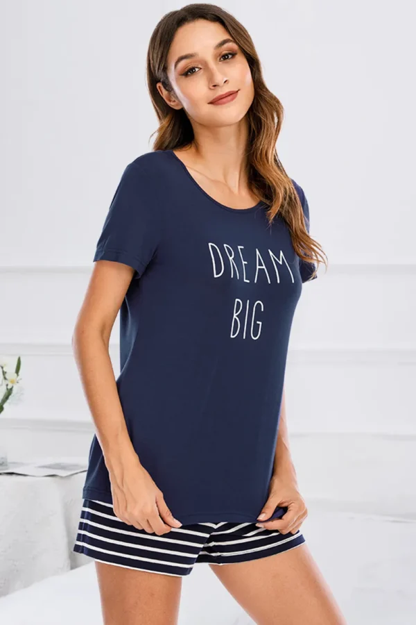 Graphic Round Neck Top and Striped Shorts Lounge Set - Image 8
