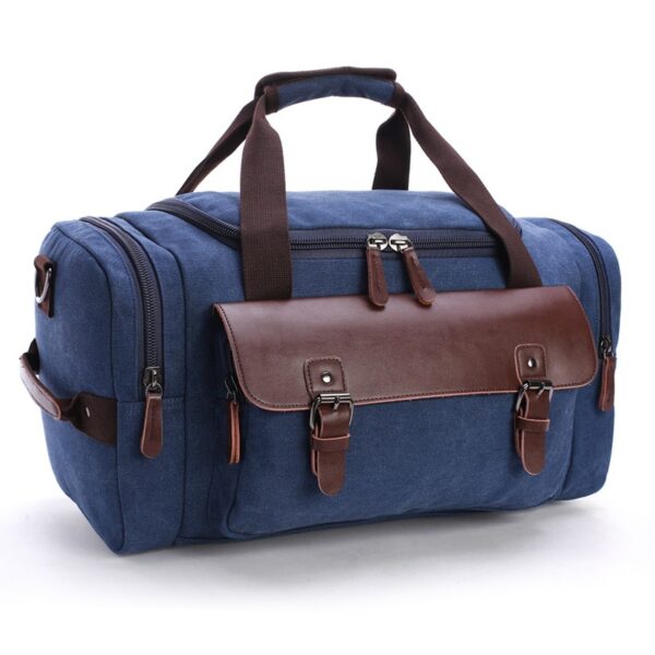 Large Capacity Vintage Luggage Casual Tote Bags Travel Bag Pu Leather Canvas Duffle Bag - Image 3
