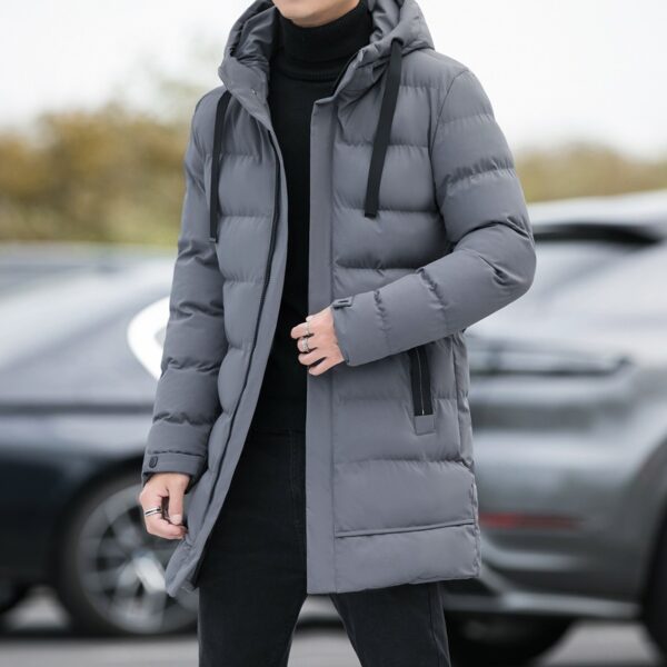 Loose men's medium to long thick warm casual fashion cotton jacket hooded cotton jacket for men - Image 6
