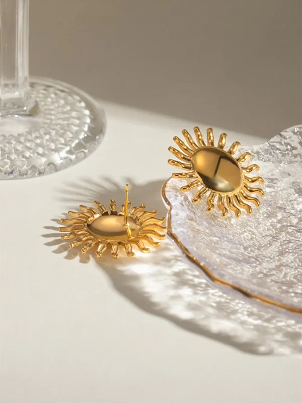 18K Gold-Plated Stainless Steel Sun Stud Earrings - Image 3