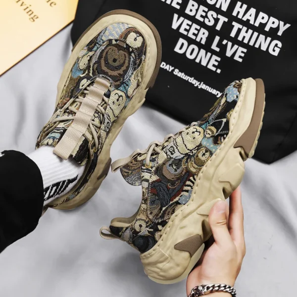 Canvas breathable thick sole height increasing dad shoes with dissolved sole, trendy sports running shoes - Image 3