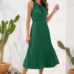 Swiss Dot Tie Neck Sleeveless Dress