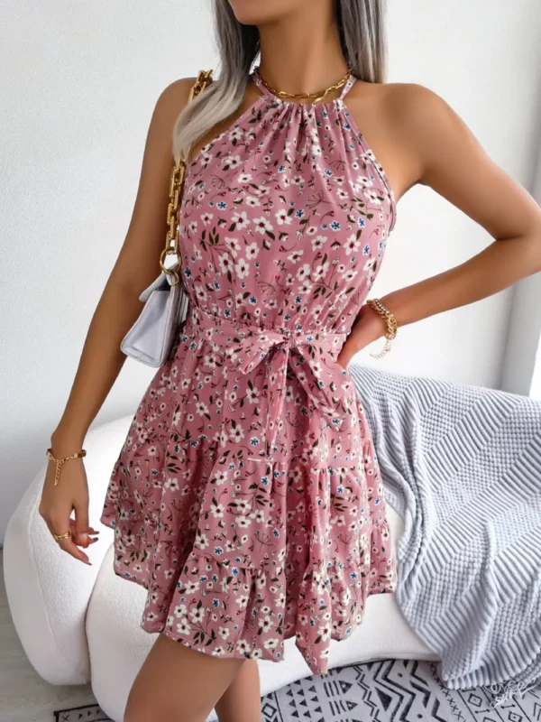 Tied Printed Grecian Neck Mini Dress - Image 5